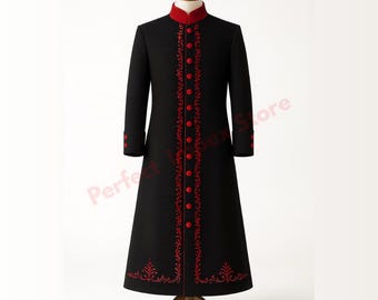 Bestickte Geistliche Kassock Robe: Schwarzes und Rotes Gewand mit Bestickung Optionen