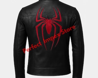 Handmade Spider-Man Leather Bomber Jacket: Cosplay Superhero Outfit