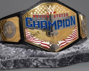Cinturón de lucha libre del Campeonato de EE. UU. Réplica de cuero y metal de primera calidad para coleccionistas y cosplay