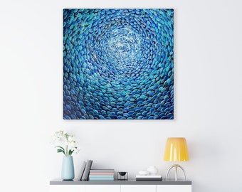 Original Ocean Painting, Underwater Wall Art, Calming Blue Office Painting