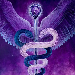 Crystal Caduceus Staff in Violet Flame - Original Acrylic Painting