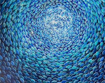 Ocean Painting, Original Wall Art, Calming Office Painting, Underwater Fish