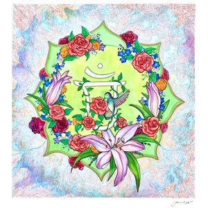 Floral Hummingbird Heart Chakra Canvas Print