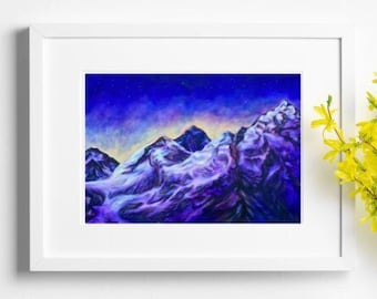 Himalayan Mountain Sunrise Canvas Print,  Mount Everest Painting, Sunrise over Everest
