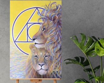 Lion & Lioness Painting, Sacred Union Artwork, Alchemical Art