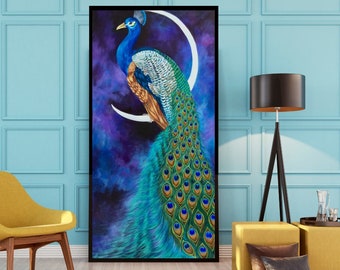 Peacock Wall Art, Lakshmi, Saraswati Painting, Colorful Cosmic Abundance Art, Feng Shui for Home