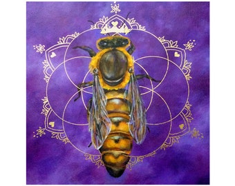 Honeybee Queen Paper Print- Sacred Geometry Seed of Life - Divine Feminine Artwork