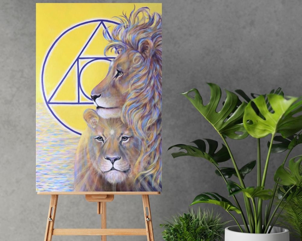 Lion & Lioness Canvas Print, Sacred Union Artwork, Alchemical Art