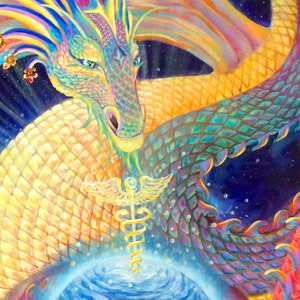 Rainbow Dragon Archival Paper Print Cosmic Healing Dragon - Etsy