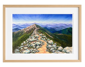 Arte original de montaña del Sendero de los Apalaches, impresión en lienzo de las Montañas Blancas de New Hampshire