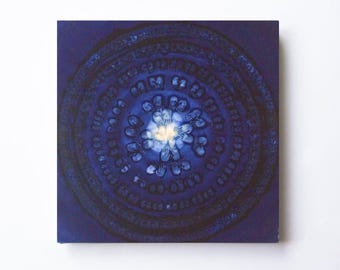 Original Indigo Mixed Media 7-Generation Ahnen-Hände Mandala