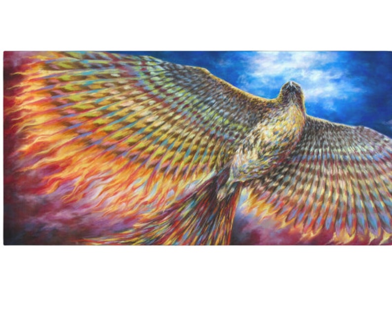 Red Tailed Hawk Turned Phoenix, Rainbow Phoenix, Rebirth and Renewal Symbol image 3