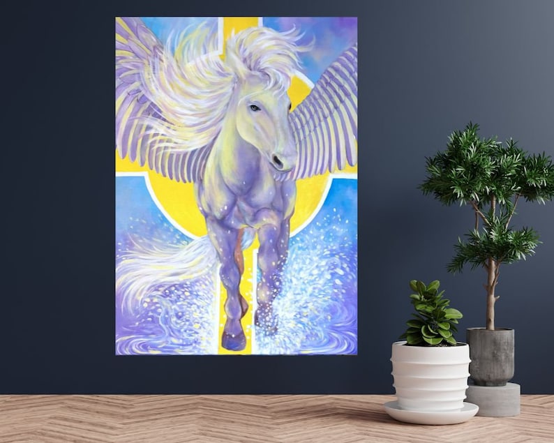 Pegasus Spirit Guide Archival Paper Print, Mystical Mythic Wall Art image 1