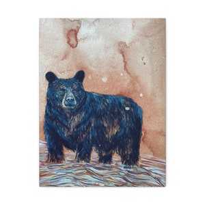 Black Bear Canvas Print, Bear in River Wall Art