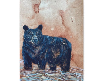 Black Bear Canvas Print, Bear in River Wall Art