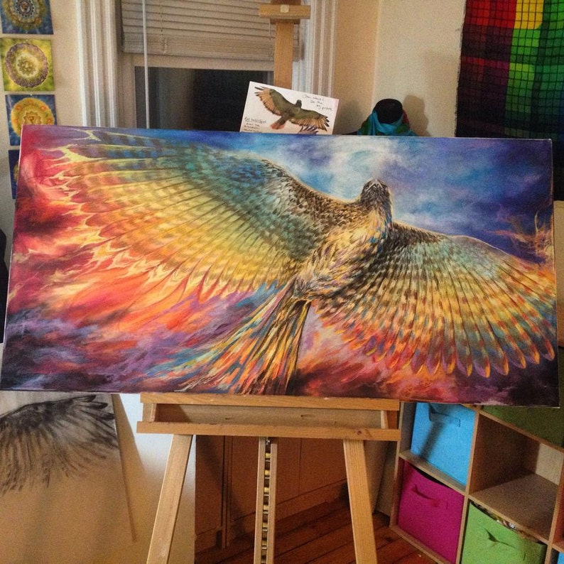 Red Tailed Hawk Turned Phoenix, Rainbow Phoenix, Rebirth and Renewal Symbol image 7