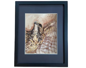 Framed Raptor Painting, Original Kestrel Artwork
