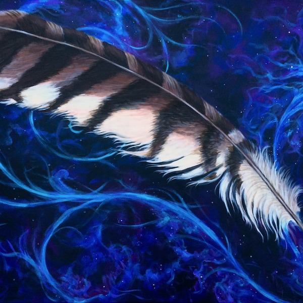 Red Tailed Hawk Feather Large Original Painting for Home or Office