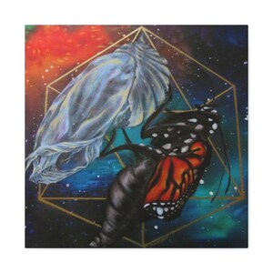 EMERGED Metamorphosis Artwork Canvas Print | Celestial Octahedron Butterfly | Sacred Geometry Art