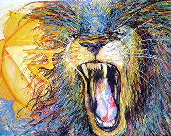 Roaring Lion Canvas Print | Solar Plexus Chakra | Empowering Wall Art