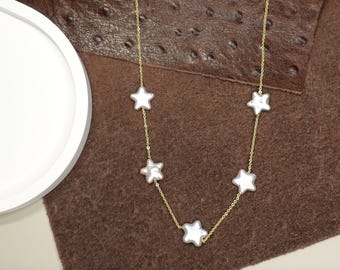 White Star Freshwater Pearls Necklace, 18K Gold Plated Chain, Daily Wear Jewelry