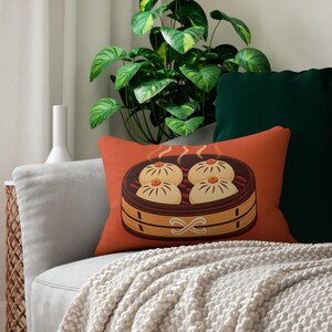 Dim Sum Pillow, Cozy Decor, Asian Cuisine Gift, Lumbar Support, Home Accent, Unique Restaurant Souvenir