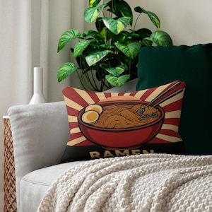 Vintage Ramen Lumbar Pillow | Cozy Home Decor, Gift for Food Lovers, Japanese Cuisine, Kitchen Accent, Unique Throw Pillow