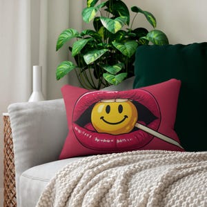 Pop Art Retro Lip Smiley Lendenkissen, schickes Wohndekor, niedliches Dekokissen, Geschenk für sie, gemütliches Couchzubehör, lustiges Schlafzimmerdekor