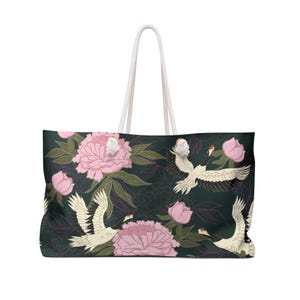 Bolsa de fin de semana con diseño floral: perfecta para viajes, gimnasio, playa, yoga o escapadas de fin de semana. Presenta un elegante diseño de cisne.