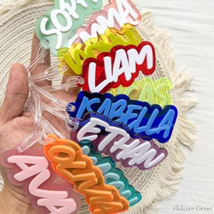 Personalisiertes Namensschild für Rucksack | Benutzerdefiniertes Namensetikett | Kinder Name Schlüsselbund | Windeltasche Namensschild | Personalisierte Lunch Box Tag | Schultasche