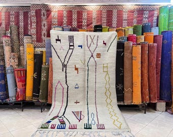 Fabulous Moroccan Rug, Wool Berber Rug, Authentic Moroccan Rug, Moroccan Area Rug, Moroccan Shaggy Rug, Black and White Rug, Beni Ourian Rug