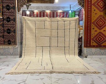 Fabulous Moroccan Rug, Wool Berber Rug, Authentic Moroccan Rug, Moroccan Area Rug, Moroccan Shaggy Rug, Black and White Rug, Beni Ourian Rug