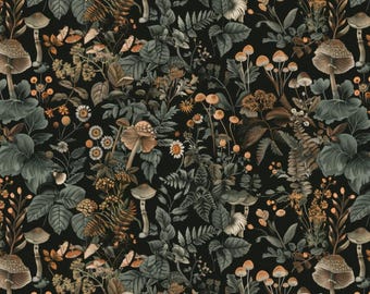 Vintage Fall Mushroom Forest Pattern Cotton Fabric,Soft 100% Cotton for Kids Clothes, DIY Sewing, Quilting,Sold By Half Yard