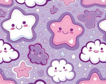 Dreamy And Lovely Star Pattern Pure Cotton Fabric Soft 100% Cotton for Kids Clothes, DIY Sewing, Quilting,Sold By Half Yard