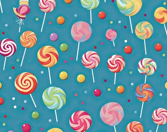 Sweet Lollipop Pattern Cotton Fabric - Kids Lollipop Cotton Fabric-Soft 100% Cotton for Kids Clothes, DIY Sewing, Quilting,Sold By Half Yard