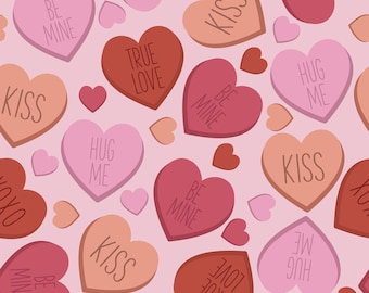 Candy Heart Valentine Pattern Pure Cotton Fabric,Soft 100% Cotton for Kids Clothes, DIY Sewing, Quilting,Sold By Half Yard