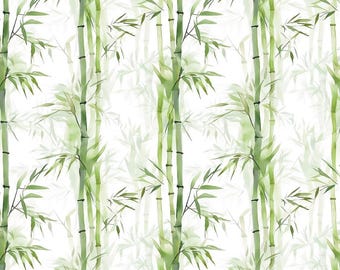 Watercolor Bamboo Pattern Cotton Fabric,Bamboo Pattern Fabric Sold by Half Yard