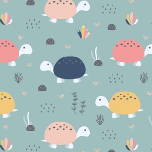 Cute Baby Turtle Cotton Fabric -Baby Turtle Design, Breathable & Fade-Resistant Sold By Half Yard