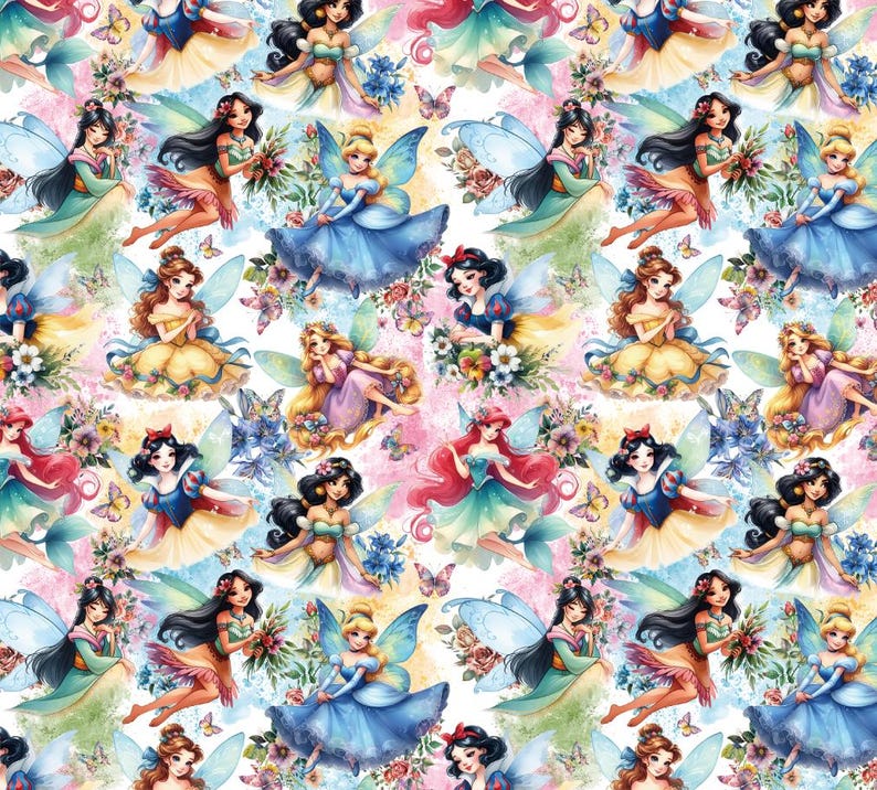 Princess Pattern Cotton Fabric-disney-style Princess Design,disney ...