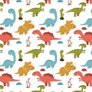 Cute Dinosaur Animal Pattern Cotton Fabric,Soft 100% Cotton for Kids Clothes, DIY Sewing, Quilting,Sold By Half Yard