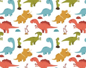 Cute Dinosaur Animal Pattern Cotton Fabric,Soft 100% Cotton for Kids Clothes, DIY Sewing, Quilting,Sold By Half Yard
