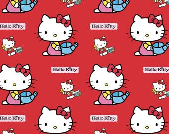 Hello Kitty Style Cartoon Cotton Fabric ,Soft Kitty Cats 100% Cotton for Kids Clothes, DIY Sewing, Quilting,Sold By Half Yard