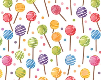 Candyland  Lollipop Pattern Soft 100% Cotton for Kids Clothes, DIY Sewing, Quilting,Sold By Half Yard