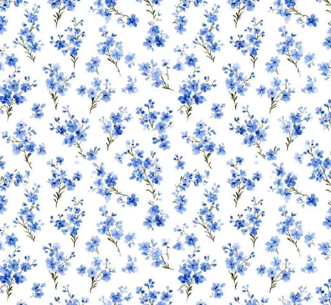 Grandmillennial Blue Floral Pattern Soft 100% Cotton for Kids Clothes ...