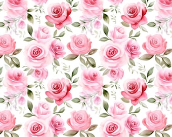 Pink Watercolor Blush Roses Pattern Pure Cotton Fabric,Soft 100% Cotton for Kids Clothes, DIY Sewing, Quilting,Sold By Half Yard