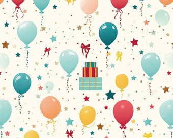 Colorful Hydrogen Balloon Celebration Gift Birthday Cotton Fabric-Soft 100% Cotton for Kids Clothes, DIY Sewing, Quilting,Sold By Half Yard