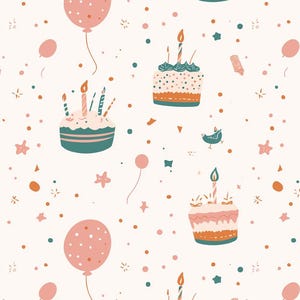 Pastel Birthday Party Background Pattern Cotton Fabric-Birthday Cake Celebration Design,Quilt Fabric Breathable Sold By Half Yard