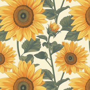 Vintage Sunflower Floral Pattern Cotton Fabric,Soft 100% Cotton for Kids Clothes, DIY Sewing, Quilting,Sold By Half Yard