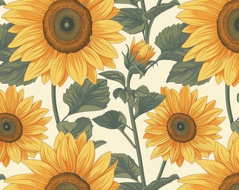 Vintage Sunflower Floral Pattern Cotton Fabric,Soft 100% Cotton for Kids Clothes, DIY Sewing, Quilting,Sold By Half Yard