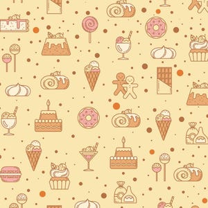 Sweet Cake Dessert Pattern Cotton Fabric-Birthday Cake With Ice Cream Celebration Design,Quilt Fabric Breathable Sold By Half Yard